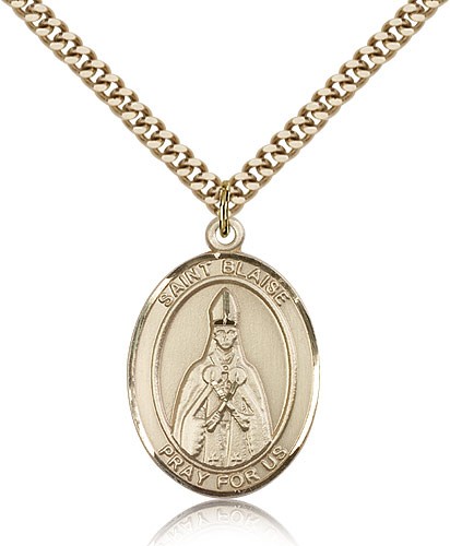 St. Blaise Medal, Gold Filled, Large - 24" 2.4mm Gold Plated Chain + Clasp