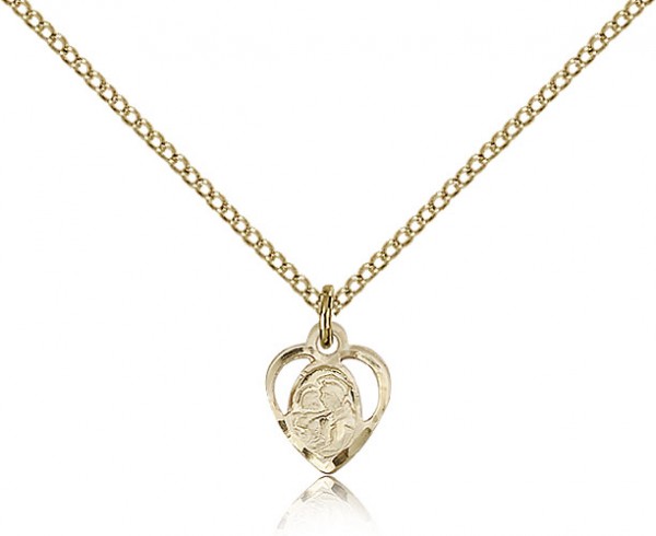 Women's Heart Shaped 14kt Gold Filled St. Anthony of Padua Pendant - 18" 1.2mm 14kt Gold Filled Chain + Clasp