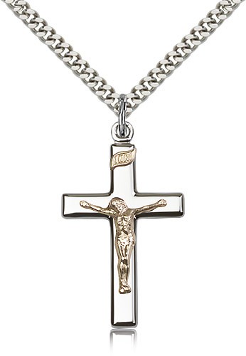 Crucifix Pendant, Two-Tone - 24" 2.4mm Rhodium Plate Endless Chain