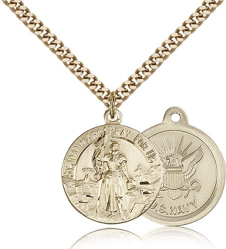 St. Joan of Arc Navy Medal, Gold Filled - 24" 2.4mm Gold Plated Endless Chain