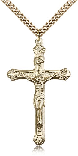 Crucifix Pendant, Gold Filled - 24" 2.4mm Gold Plated Endless Chain