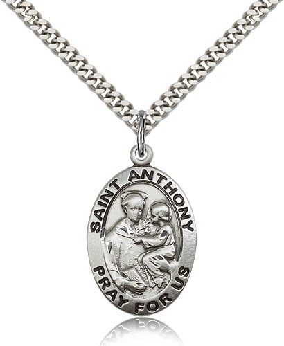 St. Anthony of Padua Medal, Sterling Silver - 24" 2.4mm Rhodium Plate Endless Chain