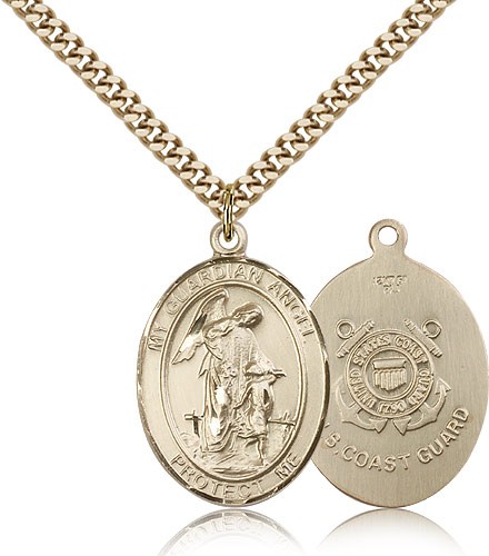 Guardian Angel Coast Guard Medal, Gold Filled, Large - 24" 2.4mm Gold Plated Chain + Clasp