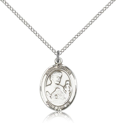 St. Kieran Medal, Sterling Silver, Medium - 18" 1.2mm Sterling Silver Chain + Clasp