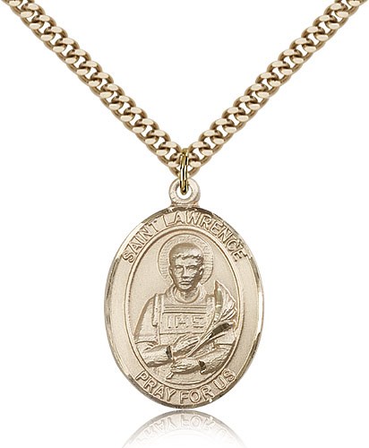 St. Lawrence Medal, Gold Filled, Large - 24" 2.4mm Gold Plated Chain + Clasp
