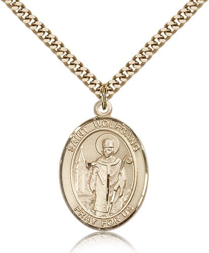 St. Wolfgang Medal, Gold Filled, Large - 24" 2.4mm Gold Plated Chain + Clasp