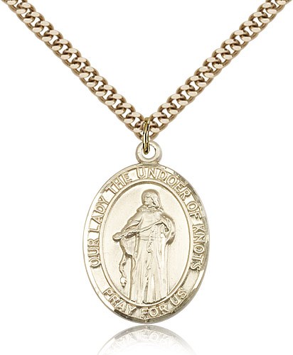 Our Lady of Knots Medal, Gold Filled, Large - 24" 2.4mm Gold Plated Chain + Clasp