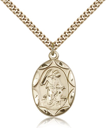 Guardian Angel Medal, Gold Filled - 24" 2.4mm Gold Plated Endless Chain