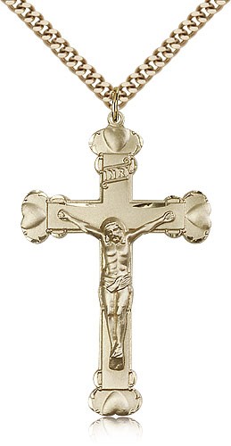 Crucifix Pendant, Gold Filled - 24" 2.4mm Gold Plated Endless Chain