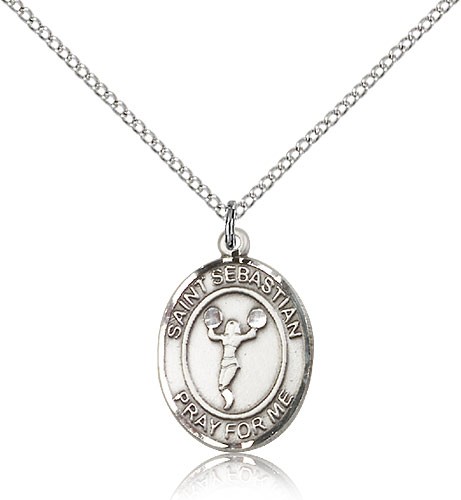 St. Sebastian Cheerleading Medal, Sterling Silver, Medium - 18" 1.2mm Sterling Silver Chain + Clasp