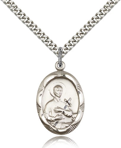 St. Gerard Medal, Sterling Silver - 24" 2.4mm Rhodium Plate Endless Chain