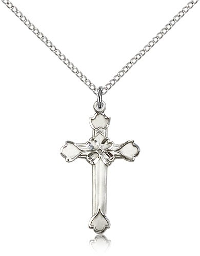 Cross Pendant, Sterling Silver - 18" 1.2mm Sterling Silver Chain + Clasp
