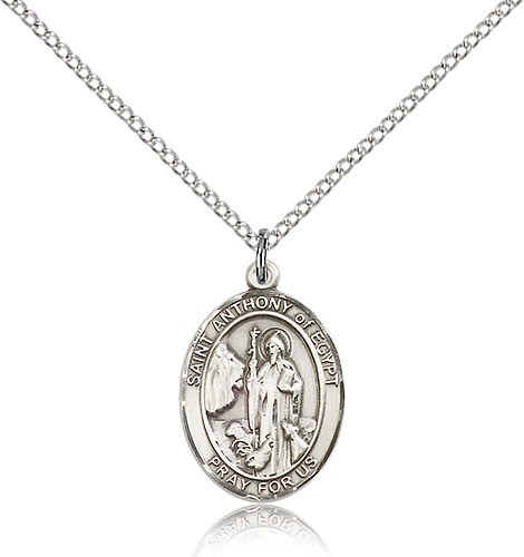 St. Anthony of Egypt Medal, Sterling Silver, Medium - 18" 1.2mm Sterling Silver Chain + Clasp