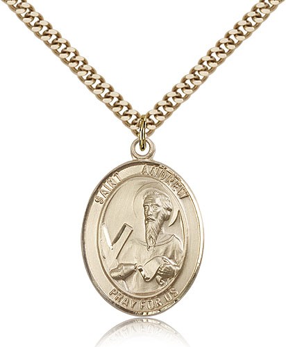 St. Andrew the Apostle Medal, Gold Filled, Large - 24" 2.4mm Gold Plated Chain + Clasp