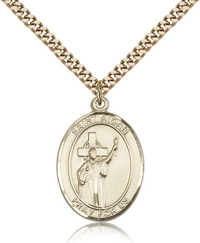 St. Aidan of Lindesfarne Medal, Gold Filled, Large - 24" 2.4mm Gold Plated Chain + Clasp