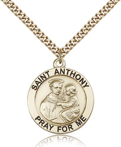 St. Anthony Medal, Gold Filled - 24" 2.4mm Gold Plated Endless Chain