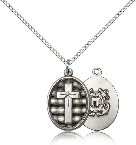 Coast Guard Cross Pendant, Sterling Silver - 18" 1.2mm Sterling Silver Chain + Clasp