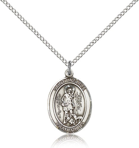 St. Lazarus Medal, Sterling Silver, Medium - 18" 1.2mm Sterling Silver Chain + Clasp