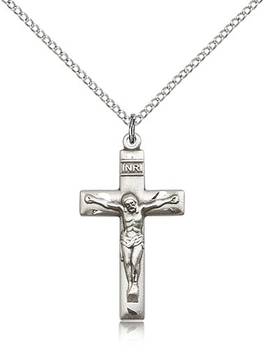 Crucifix Pendant, Sterling Silver - 18" 1.2mm Sterling Silver Chain + Clasp