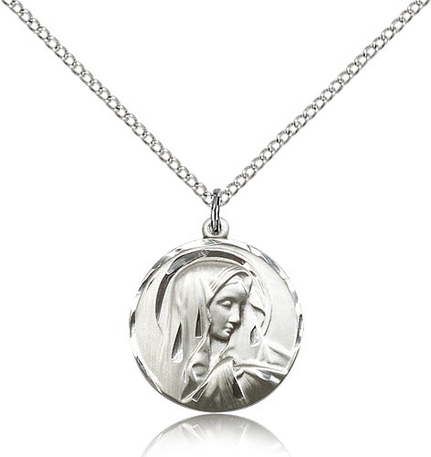 Sorrowful Mother Medal, Sterling Silver - 18" 1.2mm Sterling Silver Chain + Clasp