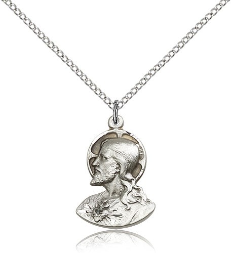 Head of Christ Medal, Sterling Silver - 18" 1.2mm Sterling Silver Chain + Clasp