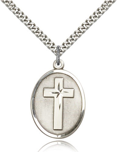 Cross Pendant, Sterling Silver - 24" 2.4mm Rhodium Plate Endless Chain