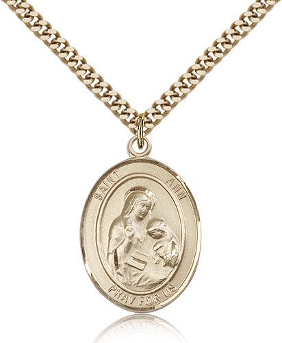 St. Ann Medal, Gold Filled, Large - 24" 2.4mm Gold Plated Chain + Clasp