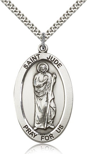 St. Jude Medal, Sterling Silver - 24" 2.4mm Rhodium Plate Endless Chain