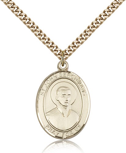 St. John Berchmans Medal, Gold Filled, Large - 24" 2.4mm Gold Plated Chain + Clasp