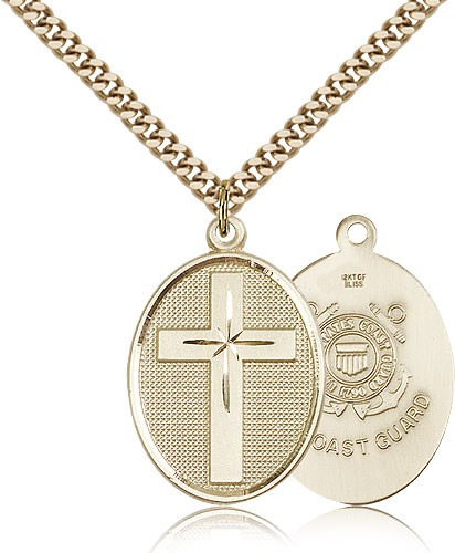 Coast Guard Cross Pendant, Gold Filled - 24" 2.4mm Gold Plated Endless Chain