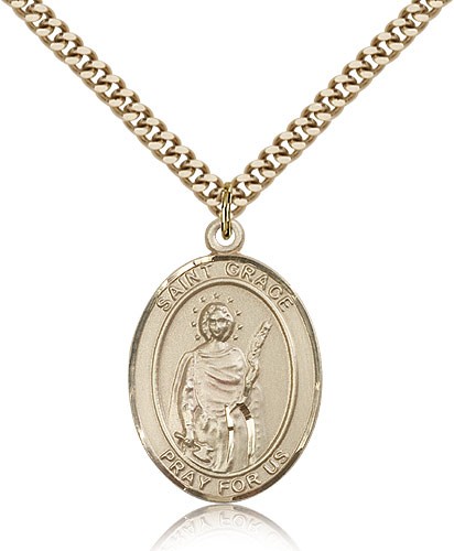 St. Grace Medal, Gold Filled, Large - 24" 2.4mm Gold Plated Chain + Clasp