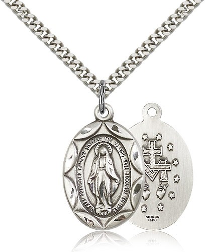 Miraculous Medal, Sterling Silver - 24" 2.4mm Rhodium Plate Endless Chain
