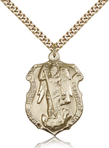 St. Michael the Archangel Medal, Gold Filled - 24" 2.4mm Gold Plated Endless Chain