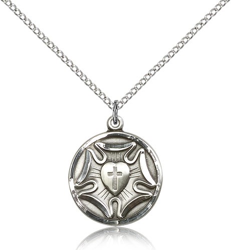 Lutheran Medal, Sterling Silver - 18" 1.2mm Sterling Silver Chain + Clasp