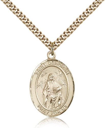 St. Deborah Medal, Gold Filled, Large - 24" 2.4mm Gold Plated Chain + Clasp