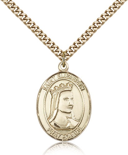 St. Elizabeth of Hungary Medal, Gold Filled, Large - 24" 2.4mm Gold Plated Chain + Clasp