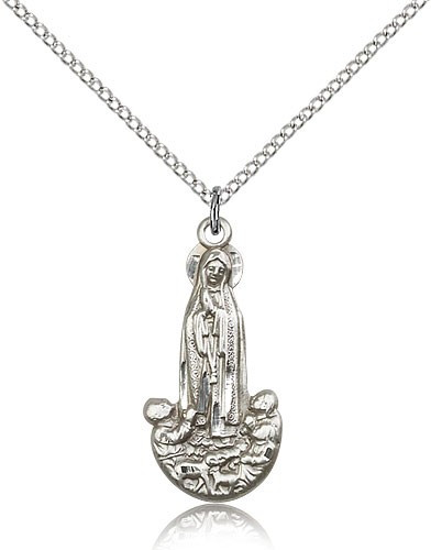 Our Lady of Fatima Medal, Sterling Silver - 18" 1.2mm Sterling Silver Chain + Clasp
