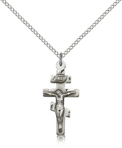 Crucifix Pendant, Sterling Silver - 18" 1.2mm Sterling Silver Chain + Clasp