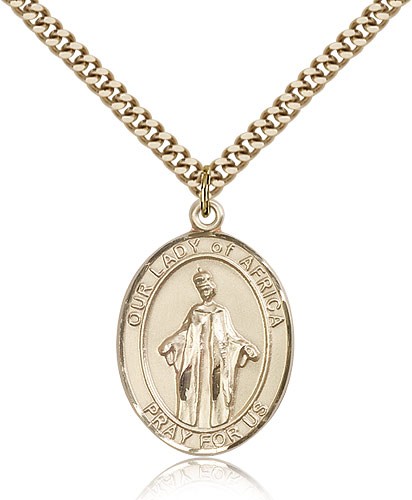 Our Lady of Africa Medal, Gold Filled, Large - 24" 2.4mm Gold Plated Chain + Clasp