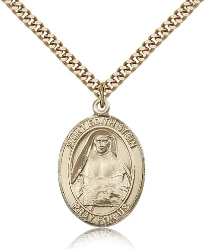 St. Edith Stein Medal, Gold Filled, Large - 24" 2.4mm Gold Plated Chain + Clasp
