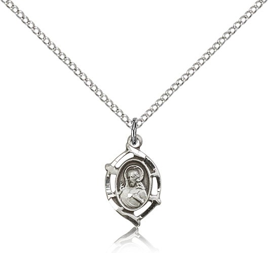 Scapular Medal, Sterling Silver - 18" 1.2mm Sterling Silver Chain + Clasp