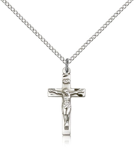 Crucifix Pendant, Sterling Silver - 18" 1.2mm Sterling Silver Chain + Clasp