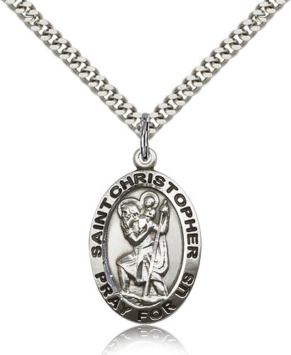 St. Christopher Medal, Sterling Silver - 24" 2.4mm Rhodium Plate Endless Chain