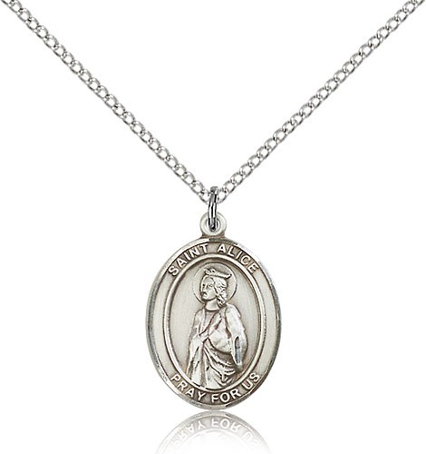 St. Alice Medal, Sterling Silver, Medium - 18" 1.2mm Sterling Silver Chain + Clasp