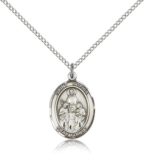 St. Sophia Medal, Sterling Silver, Medium - 18" 1.2mm Sterling Silver Chain + Clasp