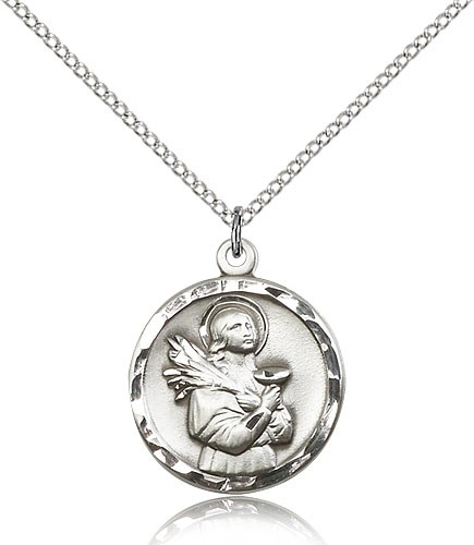 St. Lucy Medal, Sterling Silver - 18" 1.2mm Sterling Silver Chain + Clasp