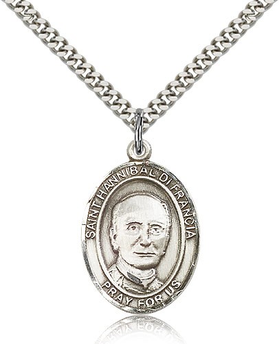 St. Hannibal Medal, Sterling Silver, Large - 24" 2.4mm Rhodium Plate Chain + Clasp