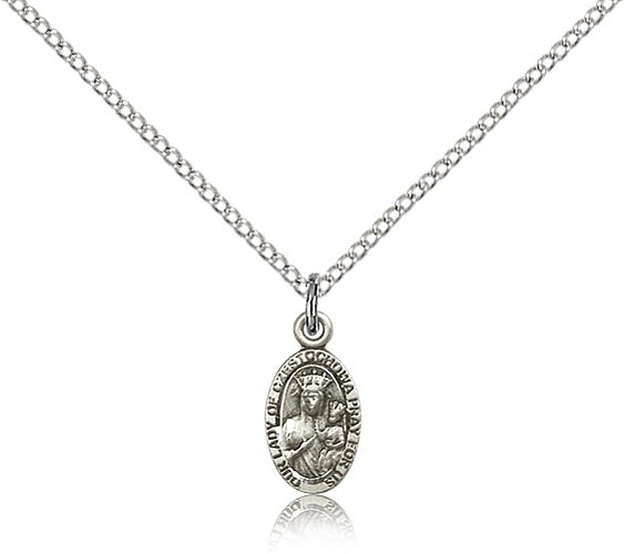Our Lady of Czestochowa Medal, Sterling Silver - 18" 1.2mm Sterling Silver Chain + Clasp