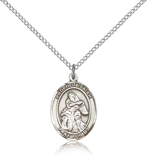 St. Isaiah Medal, Sterling Silver, Medium - 18" 1.2mm Sterling Silver Chain + Clasp