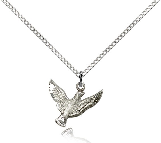 Holy Spirit Medal, Sterling Silver - 18" 1.2mm Sterling Silver Chain + Clasp
